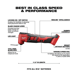 Milwaukee 2626-20 M18 18-Volt Lithium-Ion Cordless Oscillating Multi-Tool (Tool-Only)