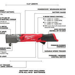 Milwaukee 2565-20 M12 FUEL 12V Lithium-Ion Brushless Cordless 1/2 in. Right Angle Impact Wrench (Tool-Only)