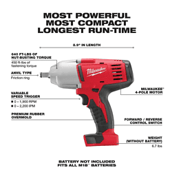 Milwaukee 2663-20 M18 18V Lithium-Ion Cordless 1/2 in. Impact Wrench W/ Friction Ring (Tool-Only)