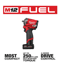 Milwaukee 2554-22-2457-20 M12 FUEL 12V Lithium-Ion Brushless Cordless Stubby 3/8 in. Impact Wrench Kit with M12 3/8 in. Ratchet