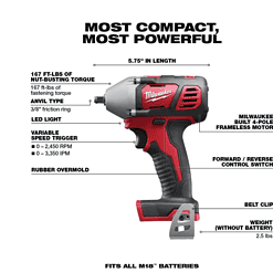 Milwaukee 2658-20-48-59-1850 M18 18V Lithium-Ion Cordless 3/8 in. Impact Wrench W/ Friction Ring W/ M18 Starter Kit (1) 5.0Ah Battery & Charger