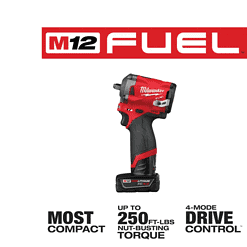Milwaukee 2554-22-2446-20 M12 FUEL 12V Lithium-Ion Cordless Stubby 3/8 in. Impact Wrench Kit with Grease Gun, One 4.0 and One 2.0Ah Battery
