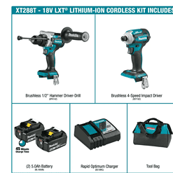 Makita XT288T 18V LXT Lithium-Ion Brushless Cordless Combo Kit 5.0 Ah (2-Piece)