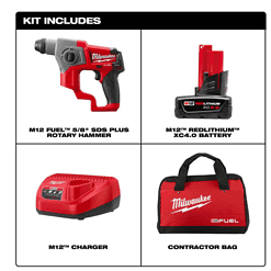 Milwaukee 2416-21XC M12 FUEL 12V Lithium-Ion Brushless Cordless 5/8 in. SDS-Plus Rotary Hammer Kit with One 4.0Ah Battery and Bag