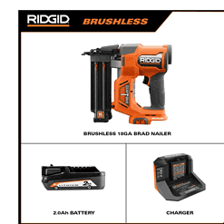 RIDGID 18V Cordless Brad Nailer with 2.0 Ah Battery and Charger
