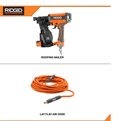 RIDGID R175RNF-R5025LF Pneumatic 15-Degree 1-3/4 in. Coil Roofing Nailer with 1/4 in. 50 ft. Lay Flat Air Hose