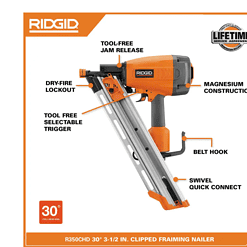 RIDGID R350CHD Pneumatic 30 to 34-Degree 3-1/2 in. Clipped Head Framing Nailer