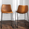 Walker Edison Wasatch 24 in. Whiskey Brown Low Back Metal Frame Counter Height Bar Stool with Faux Leather Seat (Set of 2)