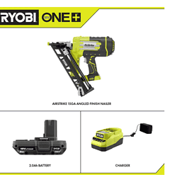 RYOBI P330-PSK005 ONE+ 18V Cordless AirStrike 15-Gauge Angled Finish Nailer and 2.0 Ah Compact Battery and Charger Starter Kit