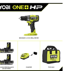RYOBI PBLDD01K-A989504 ONE+ HP 18V Brushless Cordless 1/2 in. Drill/Driver Kit w/(2) Batteries, Charger, Bag, & Drill and Drive Kit (95-Piece)