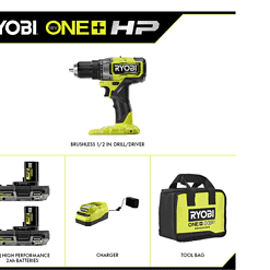RYOBI PBLDD01K-A98401 ONE+ HP 18V Brushless Cordless 1/2 in. Drill/Driver Kit w/(2) Batteries, Charger, Bag, & Drill/Drive Kit (40-Piece)
