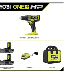 RYOBI PBLDD01K-A986501 ONE+ HP 18V Brushless Cordless 1/2 in. Drill/Driver Kit w/(2) Batteries, Charger, Bag, & Drill and Drive Kit (65-Piece)