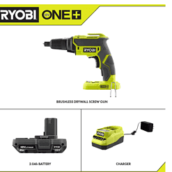 RYOBI P225-PSK005 ONE+ 18V Brushless Cordless Drywall Screw Gun with 2.0 Ah Battery and Charger