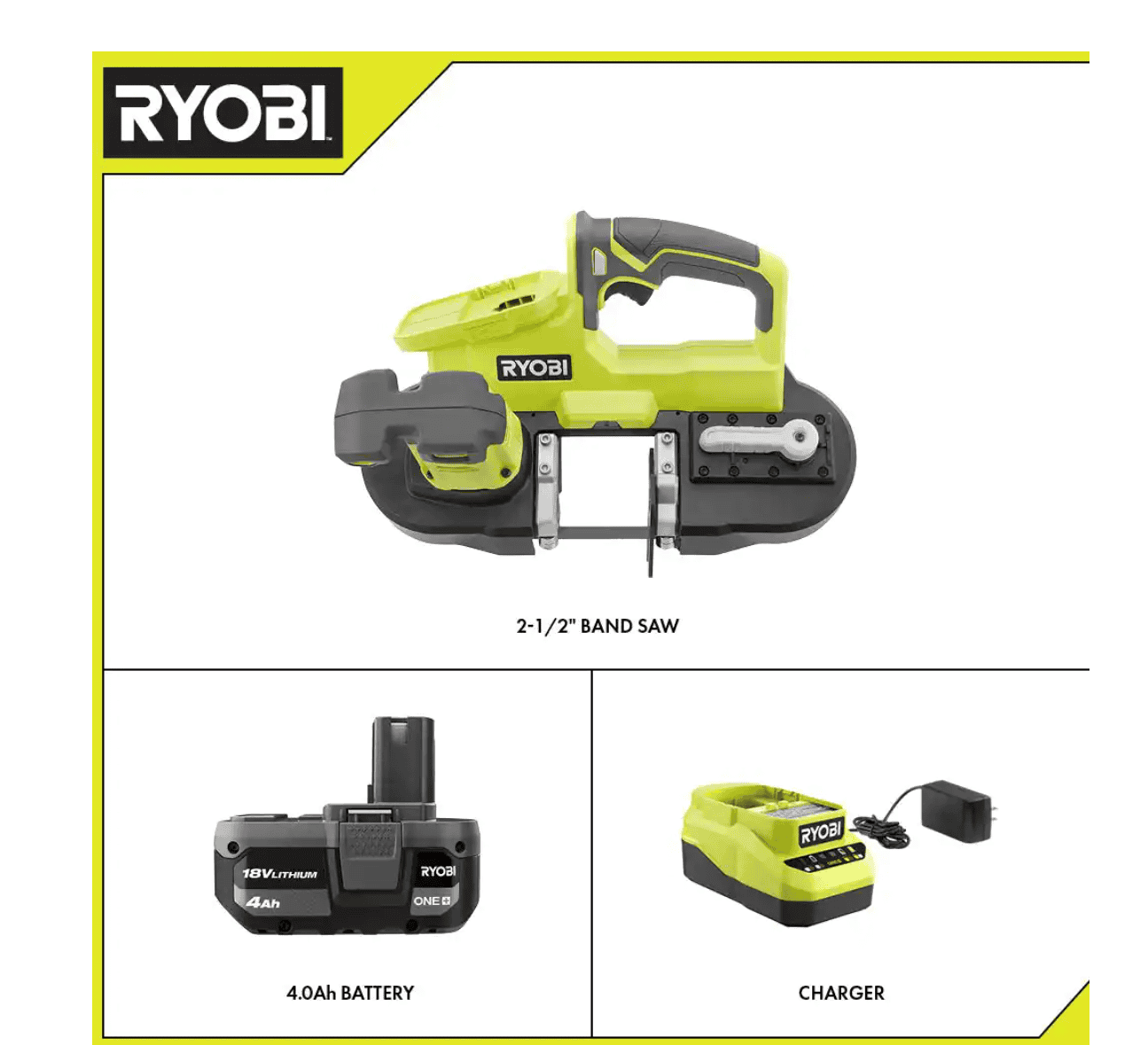 RYOBI Band Saw P590K1 ONE+ 18V Cordless 2-1/2 in. Compact with (1) 4.0 Ah Lithium-ion Battery and 18V Charger