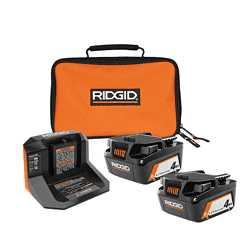 RIDGID AC93044SBN 18V Lithium-Ion (2) 4.0 Ah Battery Starter Kit with Charger and Bag