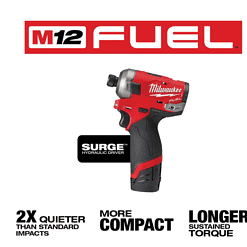 Milwaukee 2551-22-48-11-2420 M12 FUEL SURGE 12V Lithium-Ion Brushless Cordless 1/4 in. Hex Impact Driver Compact Kit with 2.0 Ah Battery
