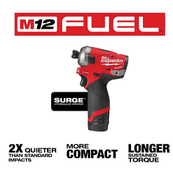 Milwaukee 2551-22-2457-20 M12 FUEL SURGE 12V Lithium-Ion Brushless Cordless 1/4 in. Hex Impact Driver Compact Kit w/ M12 3/8 in. Ratchet