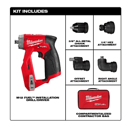 Milwaukee 2505-20 M12 FUEL 12-Volt Lithium-Ion Brushless Cordless 4-in-1 Installation 3/8 in. Drill Driver with 4 Tool Head (Tool-Only)