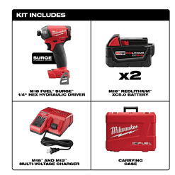 Milwaukee 2760-22 M18 FUEL SURGE 18V Lithium-Ion Brushless Cordless 1/4 in. Hex Impact Driver Compact Kit with Two 5.0 Ah Batteries