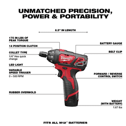 Milwaukee 2401-22-2456-20 M12 12-Volt Lithium-Ion Cordless 1/4 in. Hex Screwdriver and 1/4 in. Ratchet Combo Kit (2-Tool)