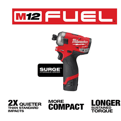 Milwaukee 2551-22-2364-20 M12 FUEL SURGE 12V Lithium-Ion Brushless Cordless 1/4 in. Hex Impact Driver Compact Kit with M12 Flood Light