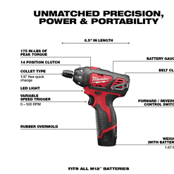 Milwaukee 2401-22-2367-20 M12 12-Volt Li-Ion Cordless 1/4 in. Hex Screwdriver Kit w/ M12 Service & Repair 700 Lumens Flood Light w/ USB Charging