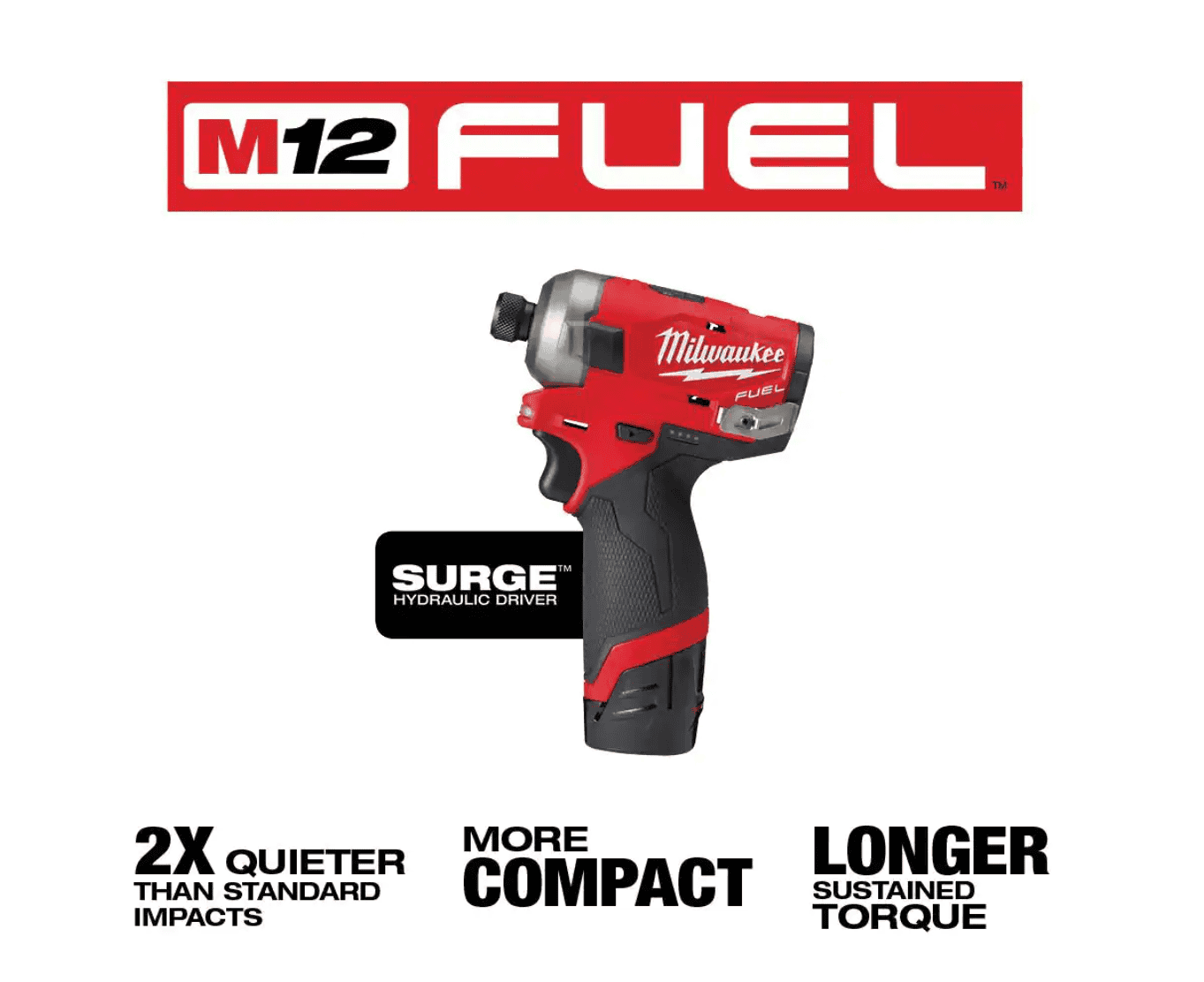 Milwaukee 2551-22-2540-20 M12 FUEL 12V Lithium-Ion Brushless Cordless SURGE 1/4 in. Hex Impact Driver and M12 23-Gauge Pin Nailer Combo Kit