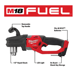 Milwaukee 2807-20 M18 FUEL GEN II 18V Lithium-Ion Brushless Cordless 1/2 in. Hole Hawg Right Angle Drill (Tool-Only)