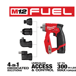 Milwaukee 2505-22-48-11-2460 M12 FUEL 12-Volt Lithium-Ion Brushless Cordless 4-in-1 Interchangeable 3/8 in. Drill Driver Kit with 6.0 Ah Battery