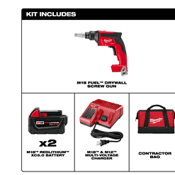 Milwaukee 2866-22 M18 FUEL 18V Lithium-Ion Brushless Cordless Drywall Screw Gun Kit with (2) 5.0Ah Batteries, Charger and Tool Bag