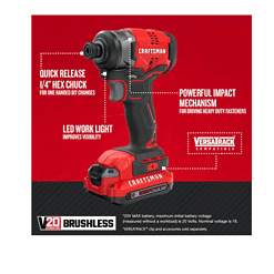 Alternative view of CRAFTSMAN CMCF810C1 V20 20-volt Max Variable Speed Brushless Cordless Impact Driver (1-Battery Included)