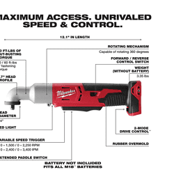 Milwaukee 2668-20 M18 18V Lithium-Ion Cordless 3/8 in. 2-Speed Right Angle Impact Wrench (Tool-Only)