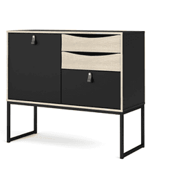 Tvilum Stubbe Black Matte/Oak Structure One Door Sideboard with 3-Drawers
