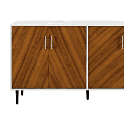 Walker Edison Furniture Company Hampton 58 in. Solid White and Teak Bookmatch Buffet Stand
