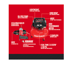 Alternative view of CRAFTSMAN CMEC1KIT18 6-Gallon Single Stage Portable Corded Electric Pancake Air Compressor with Accessories (1-Tool Included)
