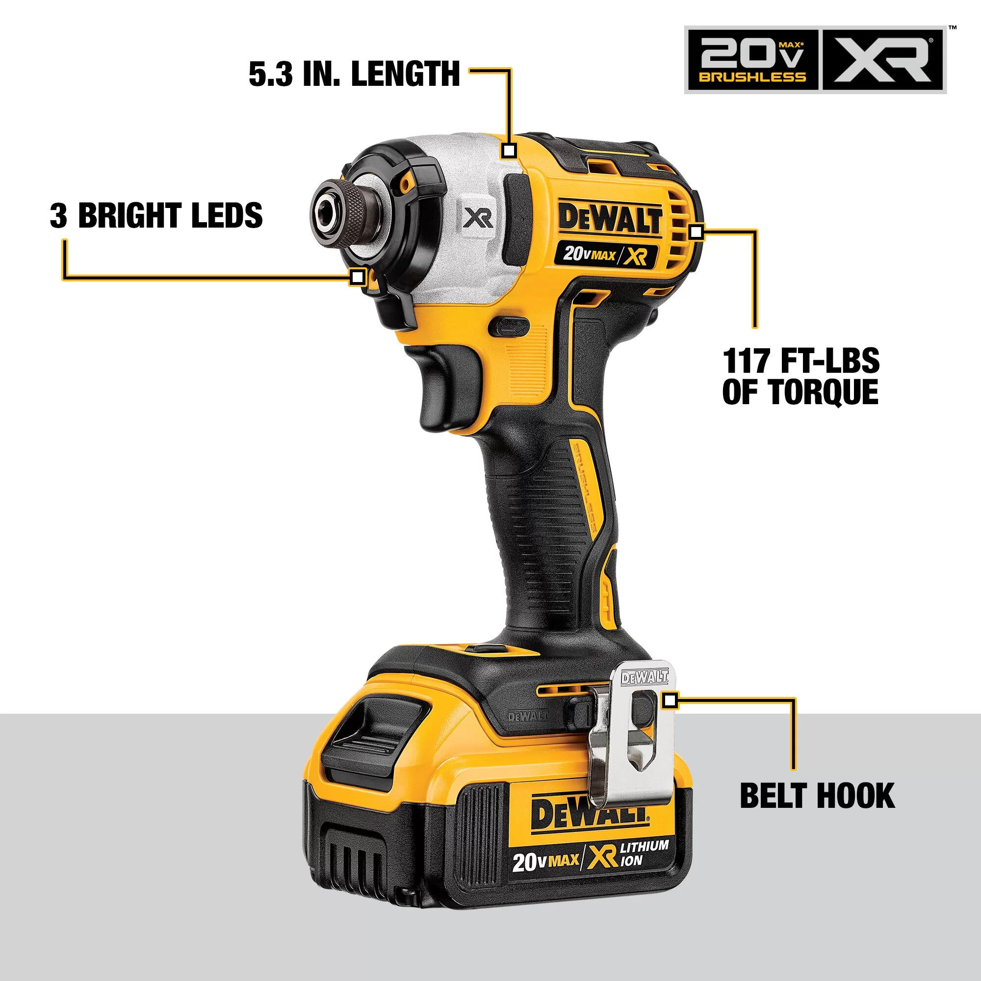 DEWALT XR 2-Tool 20-Volt Brushless Power Tool Combo Kit with Hard Case (2-Batteries and charger Included) - Image 6