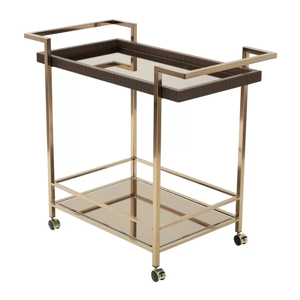 OSP Home Furnishings Gold Metal Base with Glass Top Rolling Kitchen Cart (19-in x 36-in x 32-in) - Image 3