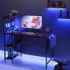 Bestier Reversible 44 inch Computer Desk with LED Lights Gaming Desk , 4 Tier Shelves Carbon Fiber