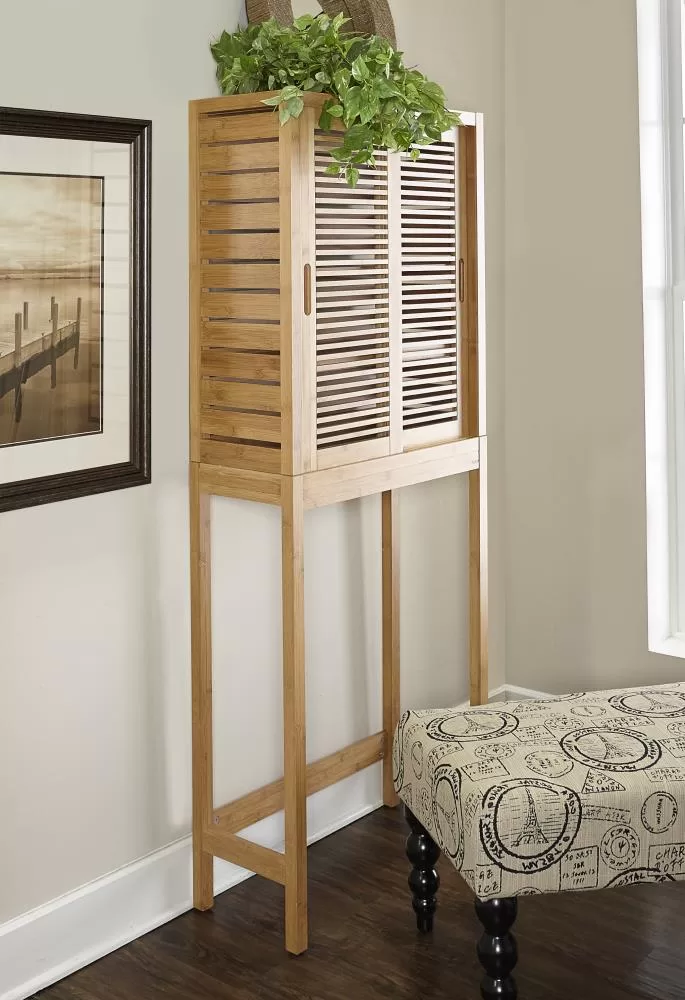 Linon Bracken 26-in W x 65-in H x 11-in D Natural 3-Shelf Over-the-Toilet Storage - Image 4