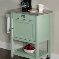 Alternative view of Linon Green Wood Base with Stainless Steel Metal Top Rolling Kitchen Cart (22-in x 18-in x 36-in)