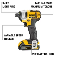 Alternative view of DEWALT DCF885C1 20-volt Max Variable Speed Cordless Impact Driver (1-Battery Included)