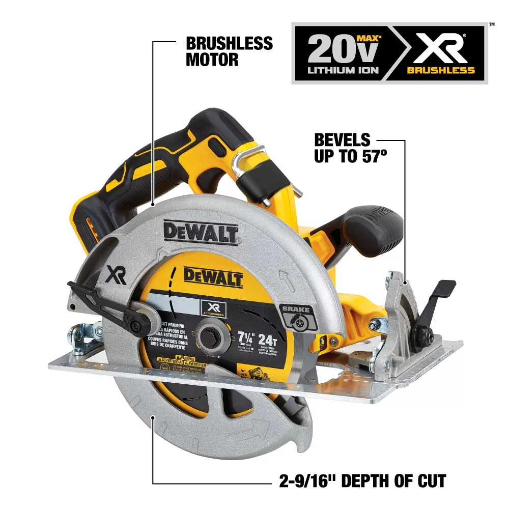DEWALT XR 20-volt Max 7-1/4-in Brushless Cordless Circular Saw Kit Circular Saw (1-Battery and Charger Included) - Image 2