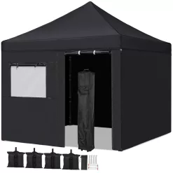 SMILE MART 10' x 10' Enclosed Outdoor Canopy with Wheeled Carry Bag, Black