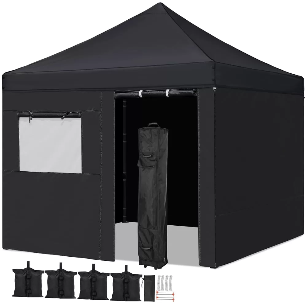 SMILE MART 10' x 10' Enclosed Outdoor Canopy with Wheeled Carry Bag, Black