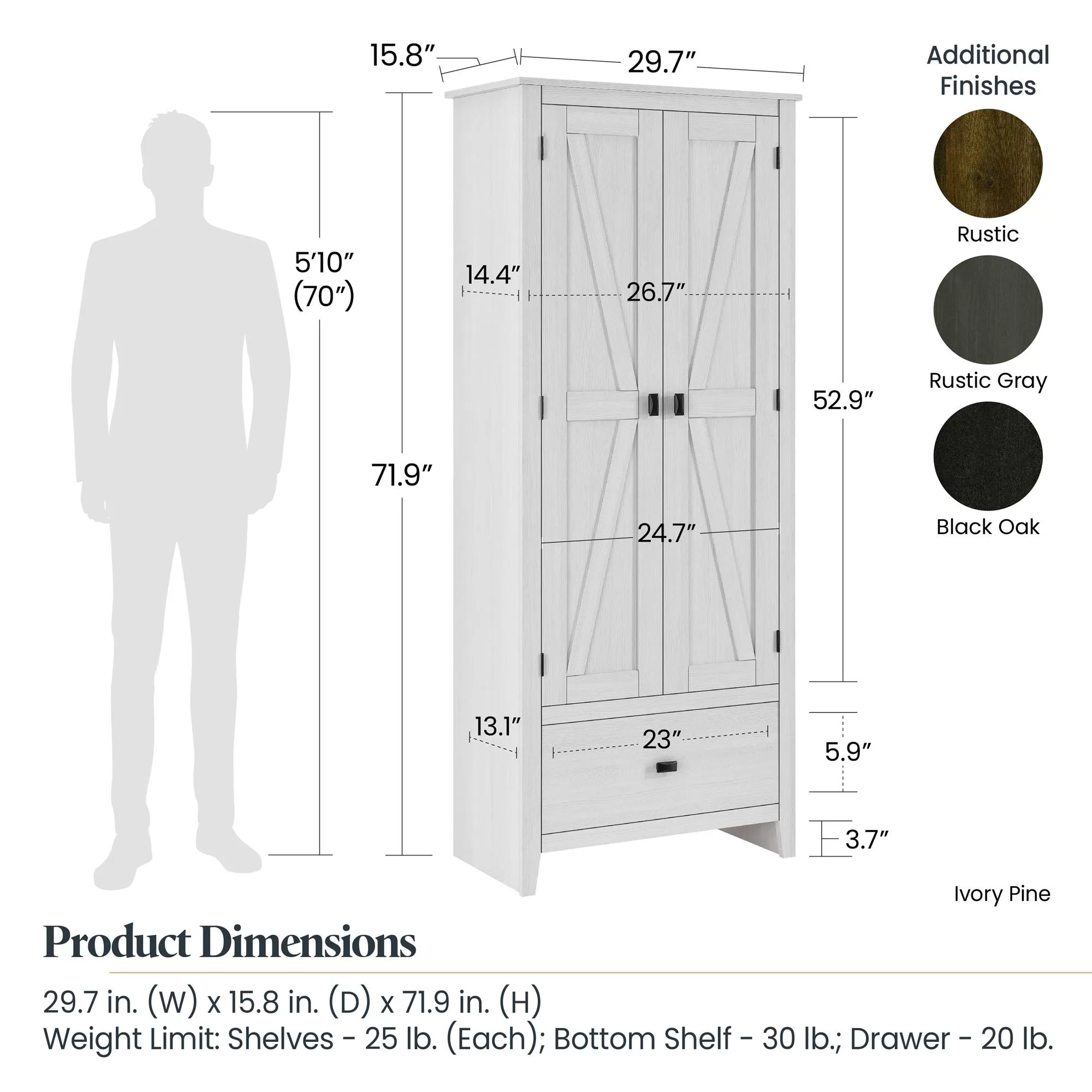 Ameriwood Home Winthrop 29.7-in x 71.9-in H Wood Composite Ivory Pine Freestanding or Wall-mount Utility Storage Cabinet - Image 4