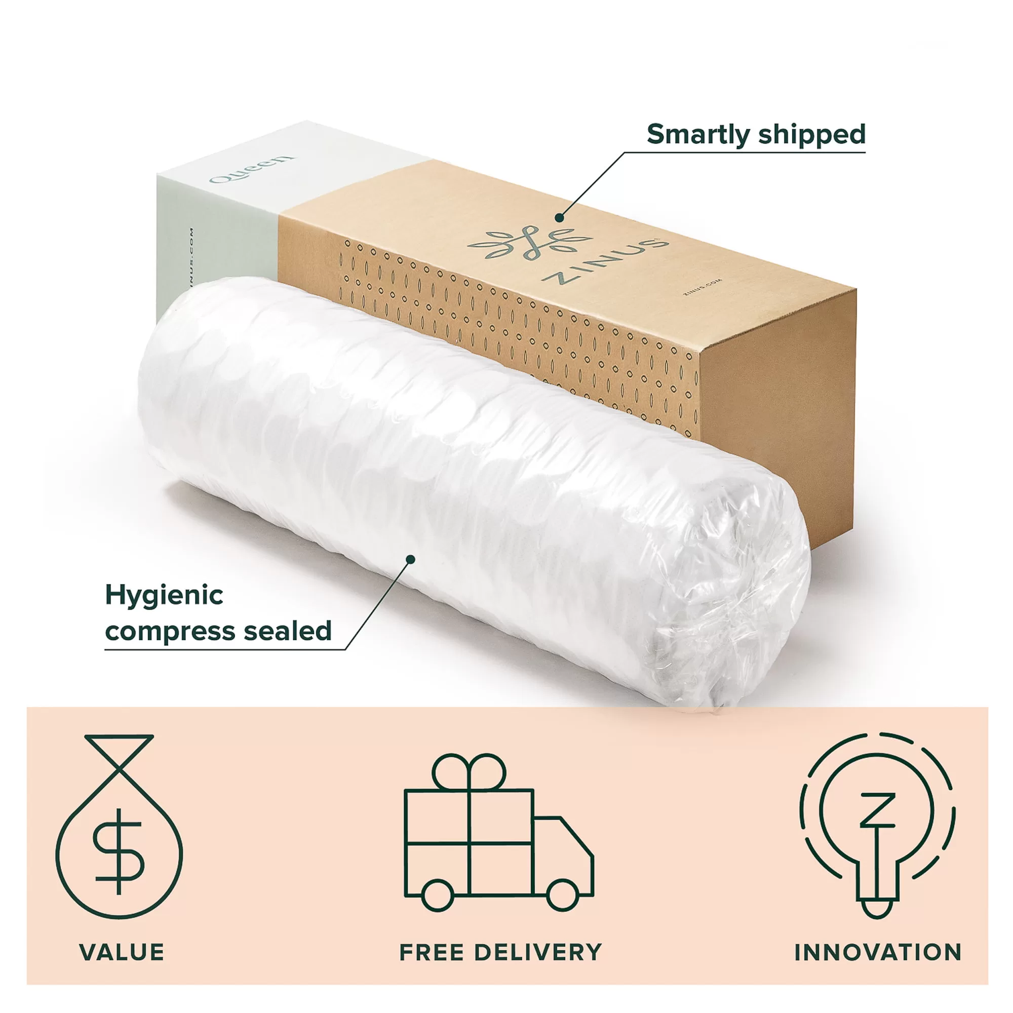 Zinus 8" Quilted Hybrid of Comfort Foam and Pocket Spring Mattress, Queen