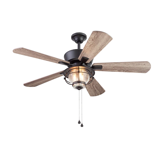 Harbor Breeze Merrimack II 52-in Bronze LED Indoor/Outdoor Downrod or Flush Mount Ceiling Fan with Light (5-Blade) - Image 11