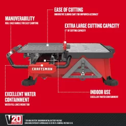 Alternative view of CRAFTSMAN V20 7-in 30-Amp Tabletop Sliding Table Cordless Tile Saw (Battery Included)