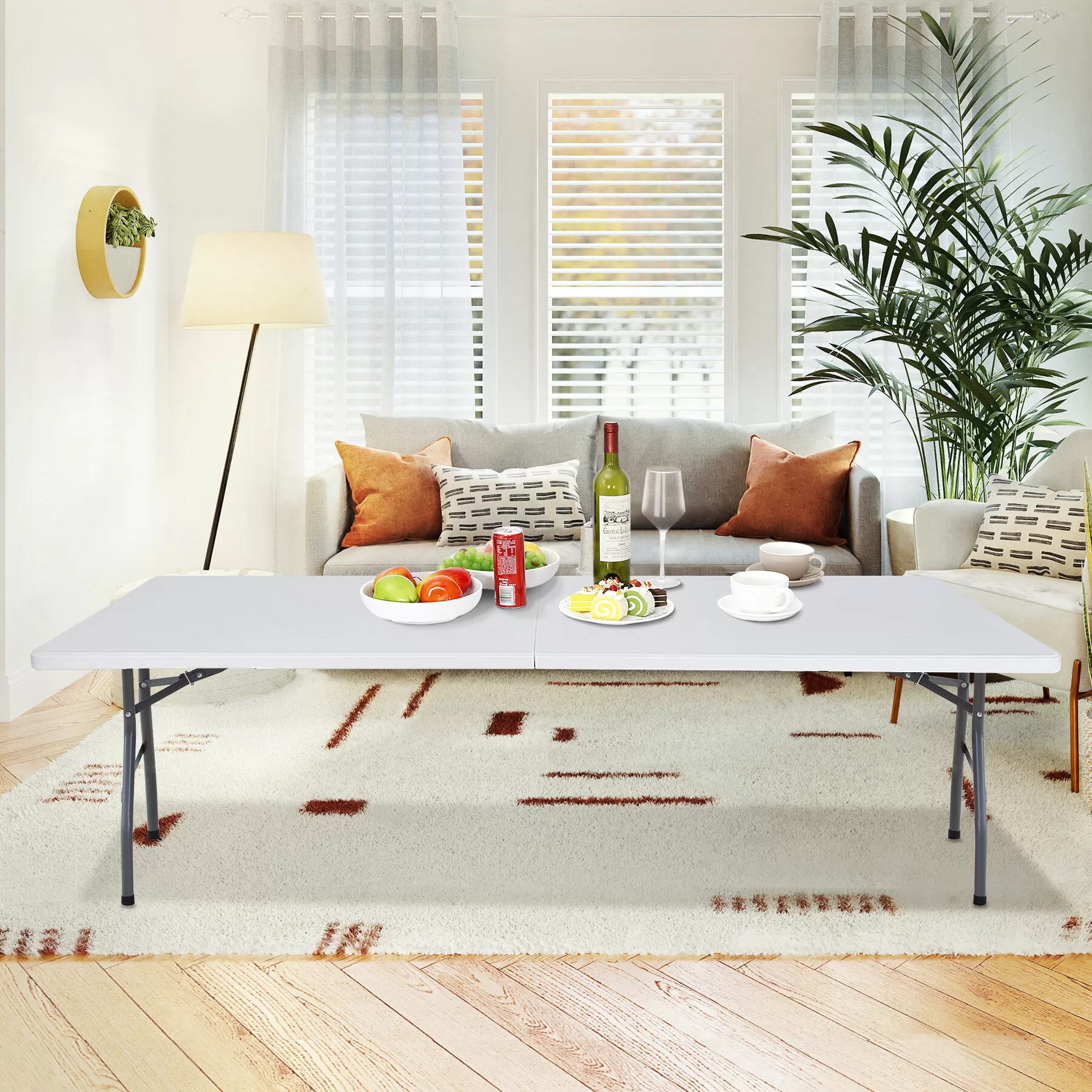 SuperDeal 8ft x 2.5ft Rectangle Folding Table Portable Picnic W/Handle White