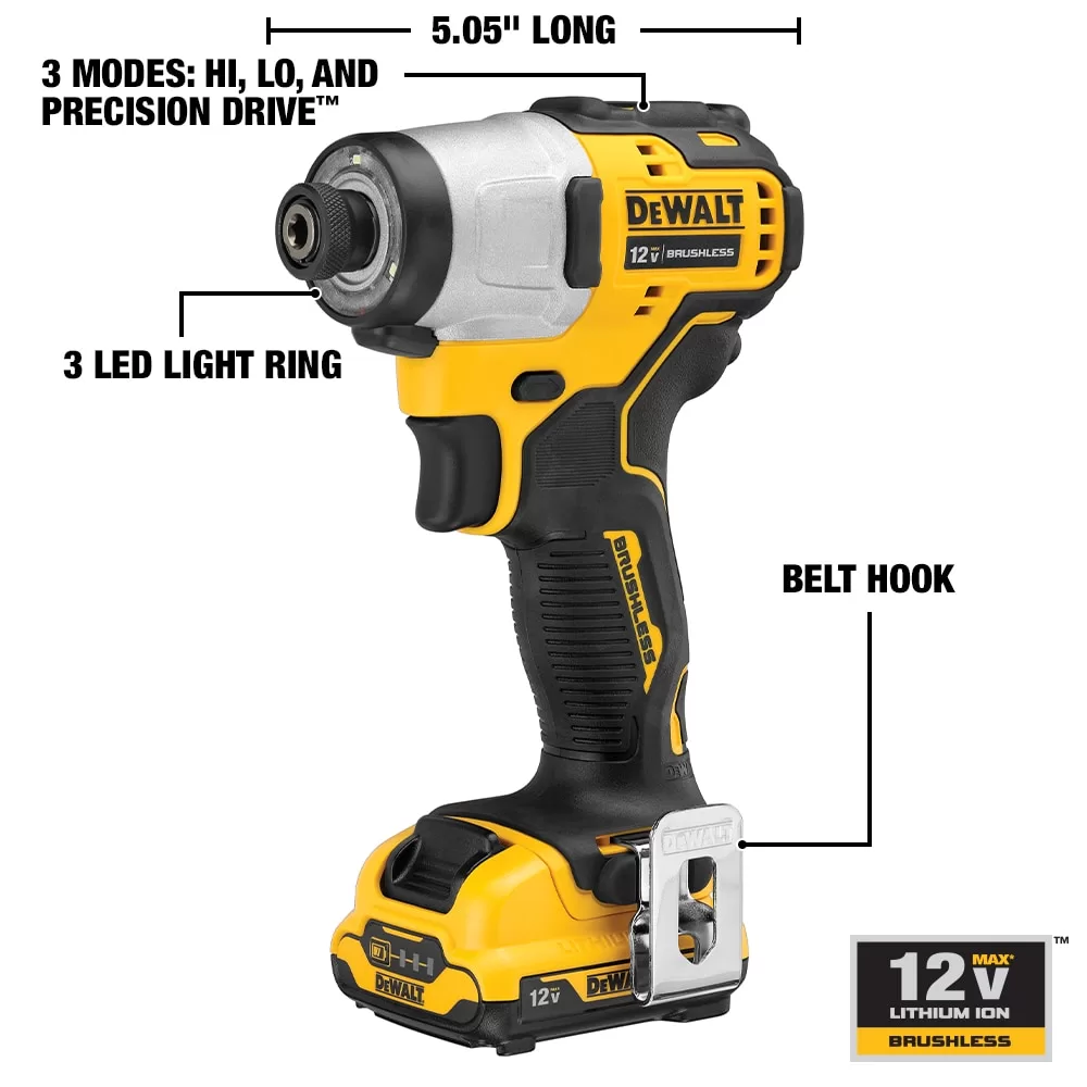 DEWALT DCF801F2 XTREME 12-volt Max 1/4-in Variable Speed Brushless Cordless Impact Driver (2-Batteries Included) - Image 3
